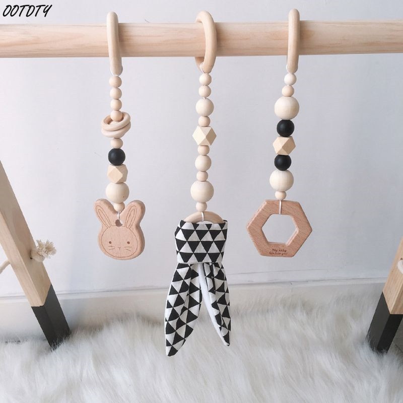 1 Set Nordic Cartoon Baby Wooden Rabbit Ear Toys Pendant Baby Gym Fitness Rack Kit Toddler Infant Room Ornament Decorations